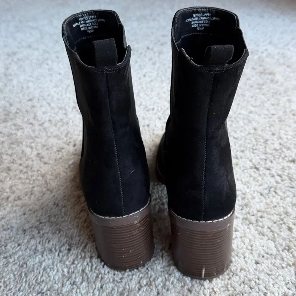 LOFT Faux Suede Black Ankle Heeled Booties Size 10